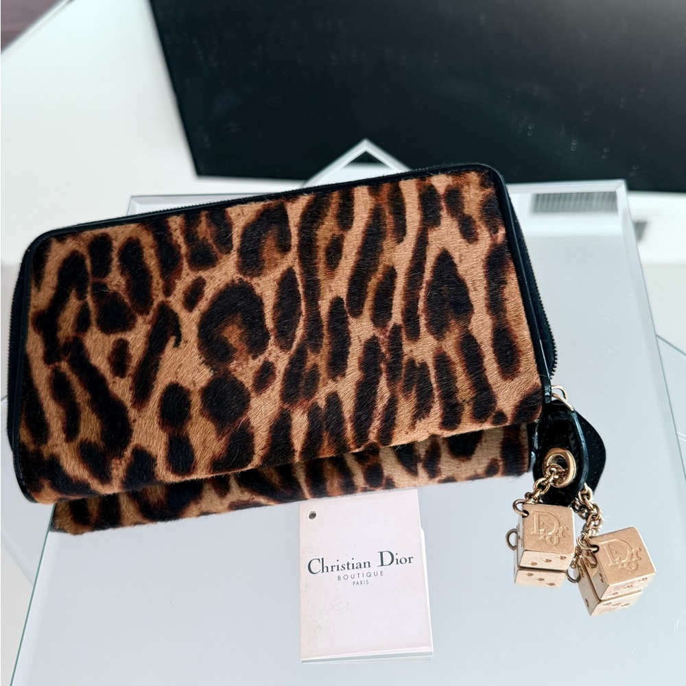 Christian Dior *Limited Edition* Leopard Pony Hair & Velvet Wallet w/ Dior Dice